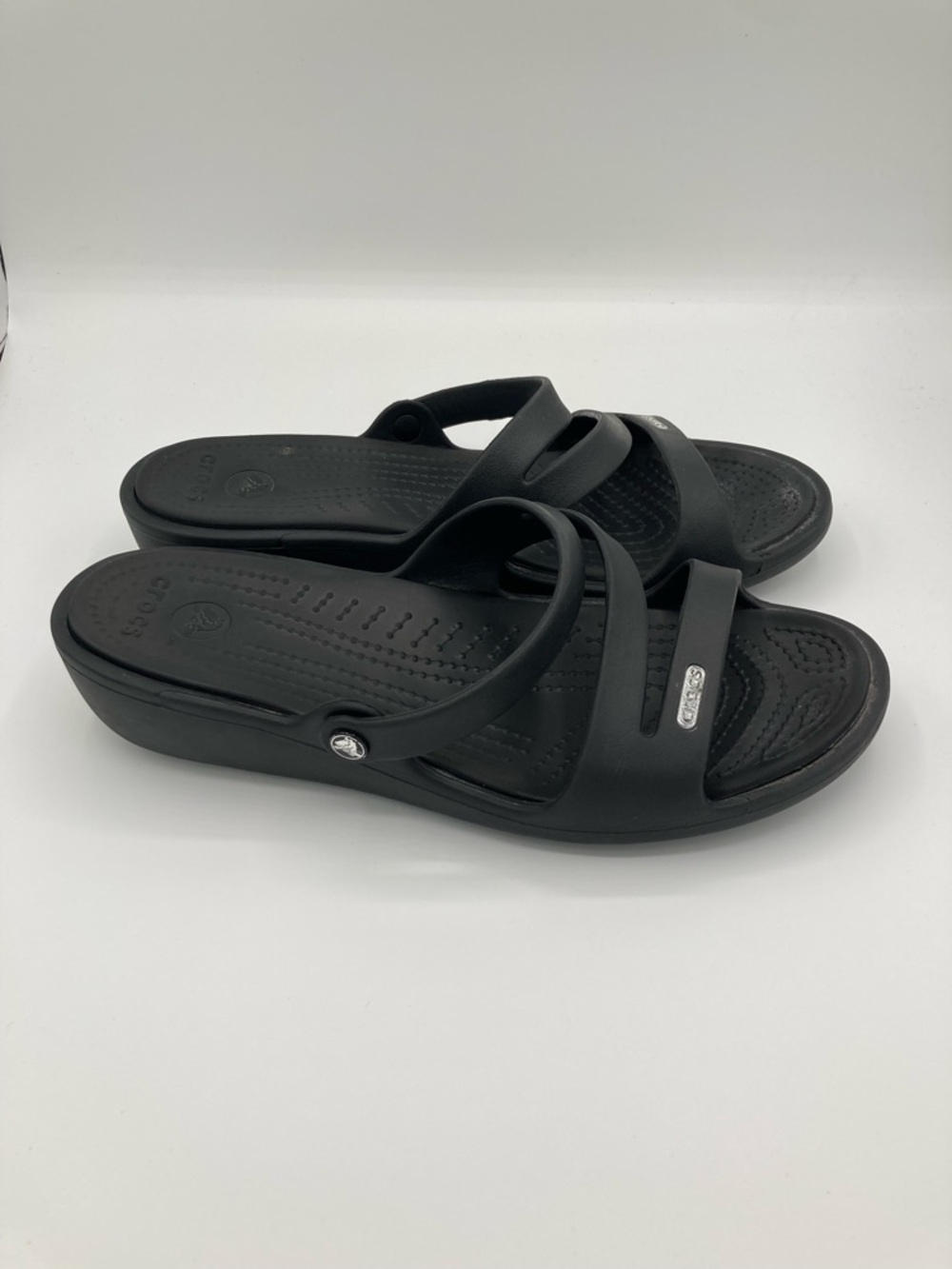 Crocs Patricia Low Wedge Womens 9 Slide On Sandals Black Comfort Fit